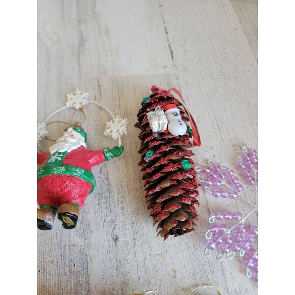 Santa Claus pinecone snowflake variety ornament Xmas set - Picture 6 of 8